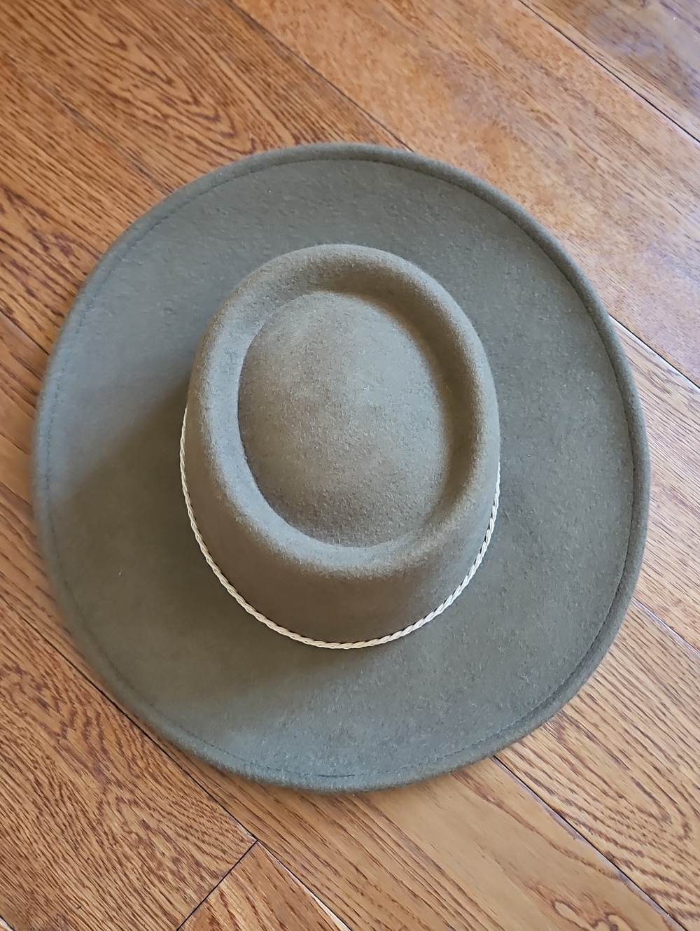 Cost Plus World Market Olive Felt Wide-Brim Hat with Rope Trim